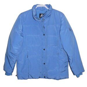 ZEROXPOSUR blue down ski, snowboard jacket coat women's size L, MISSING HOOD